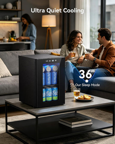 24 Can Beverage Refrigerator, Countertop Mini Fridge with Glass Door, Black