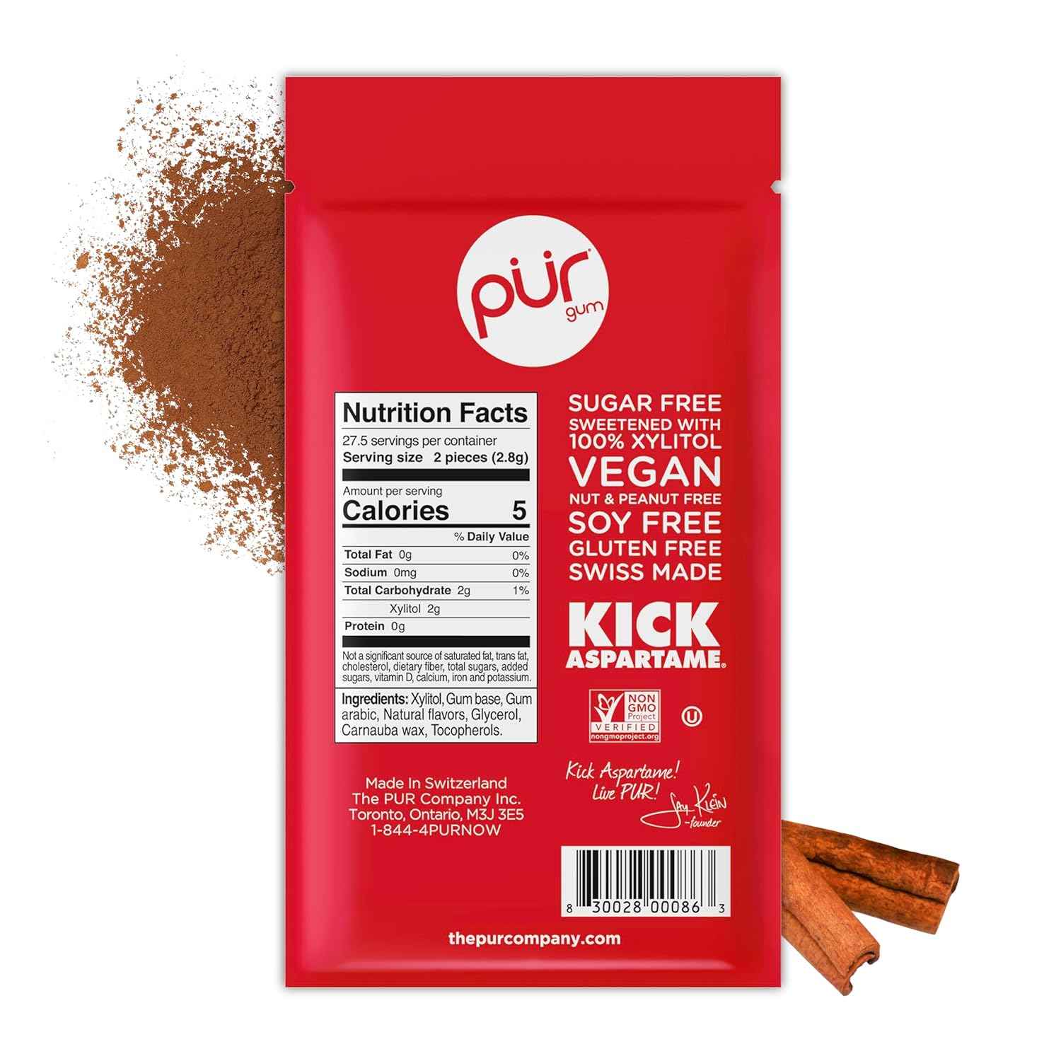 PUR Gum, Cinnamon, Xylitol Gum, No Artificial Flavor, 55 Count