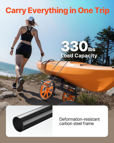 VEVOR 300lbs Kayak Cart, All-Terrain Super Duty Trolley Cart, Canoe Cart Dolly with 15-inch No-Flat Solid Rubber Tires and Kickstand, Quickly Assembles & Disassembles, for Kayaks, Canoes, Paddleboards