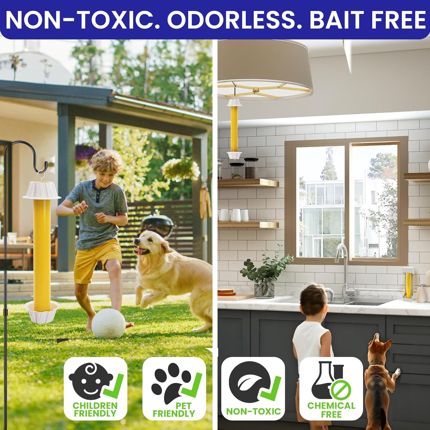 Fly Stick Sticky Fly Traps for Indoors Outdoor 4pk. Non-Toxic Super Sticky Hanging Flies Catcher Paper Tape Strips for Home. Catches All Bugs and gnats. Indoor Outdoor House Flying Insect Trap.
