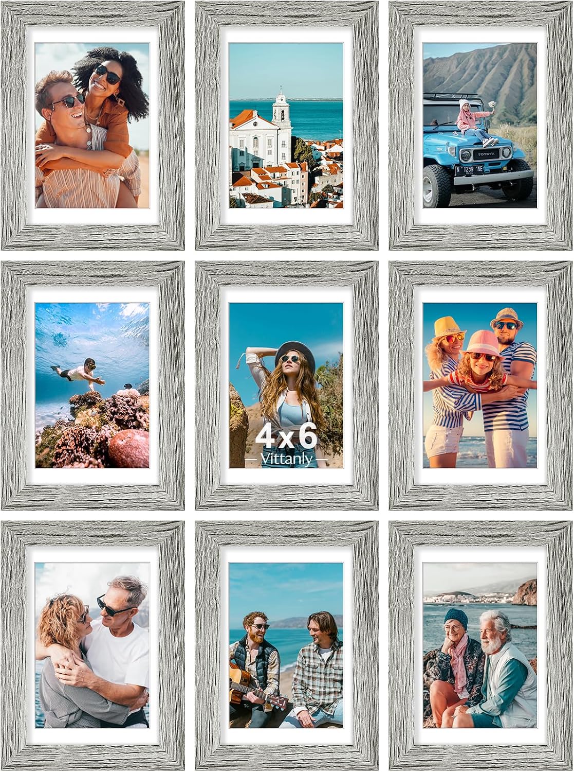 Vittanly 4x6 Picture Frames Set of 9 for Wall or Tabletop Display, Grey
