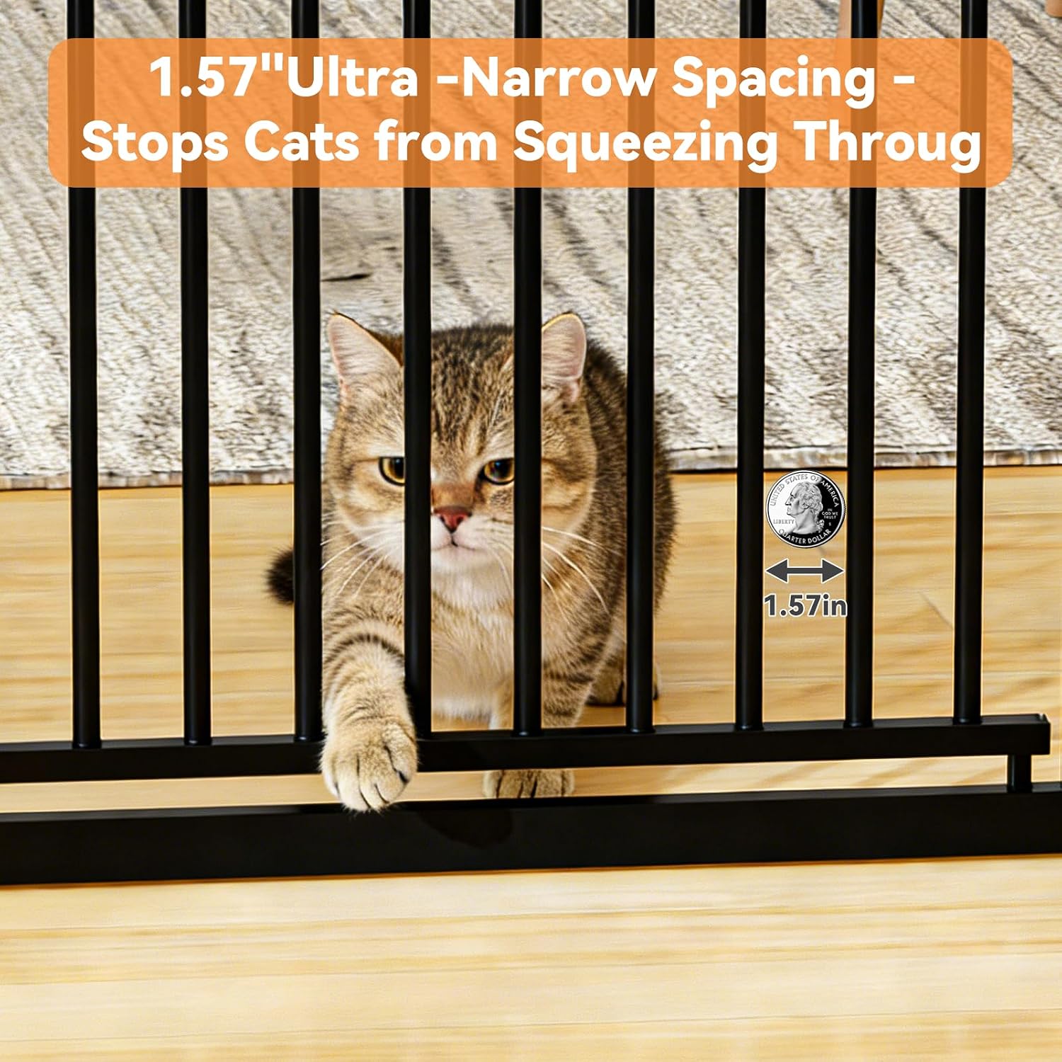 Snuowu 51"-87" Extra Tall Pet Gate for Cats, 29.5"-40.5" Wide Pressure Mounted No-Drilling Safety Dog Gate, Metal Walk-Thru Barrier for Doorways, Stairs, Kitchens, Black