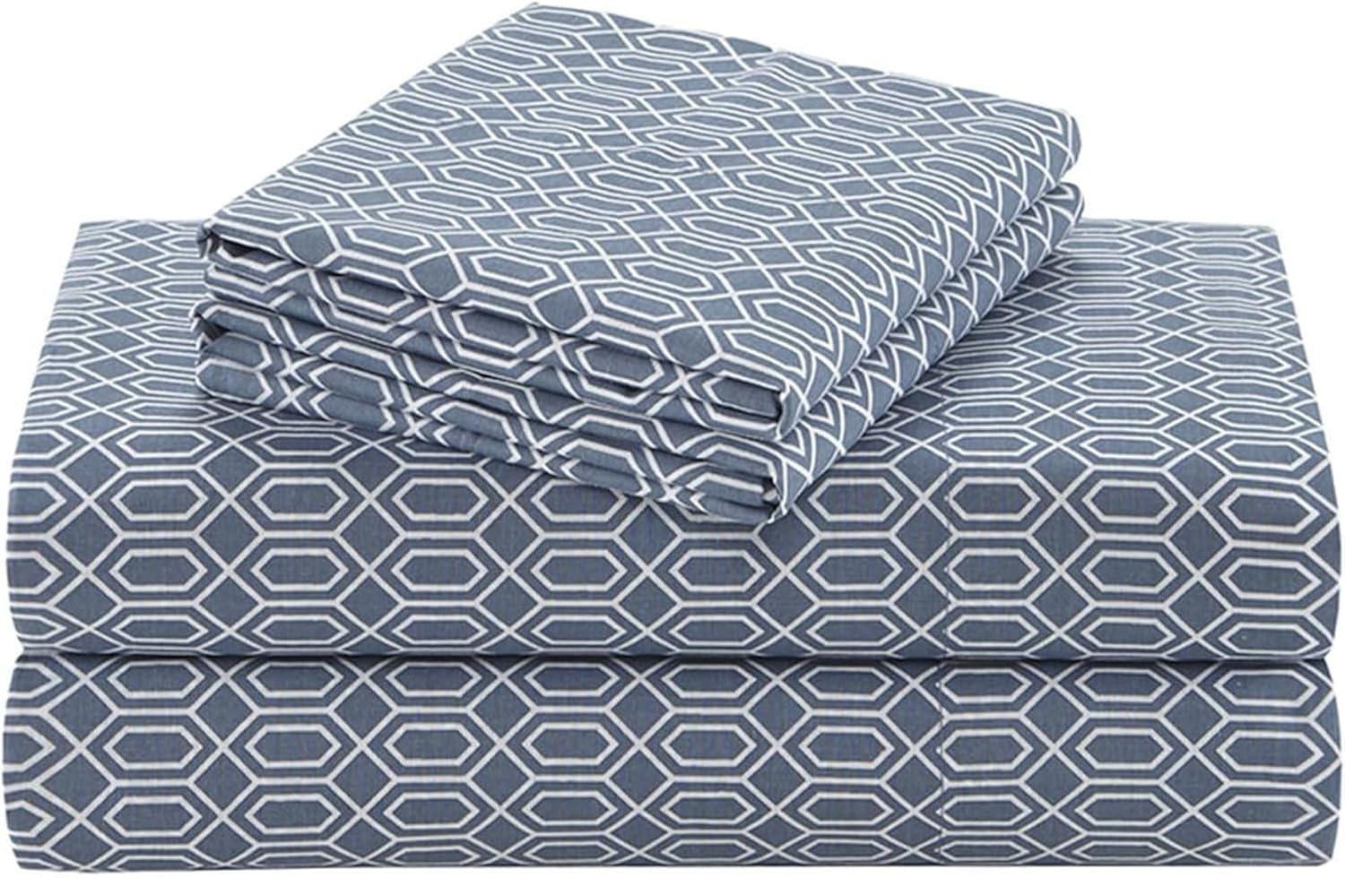 Comfort Spaces 100% Cotton Percale Sheets Twin Size 3 Piece, Diamond Blue