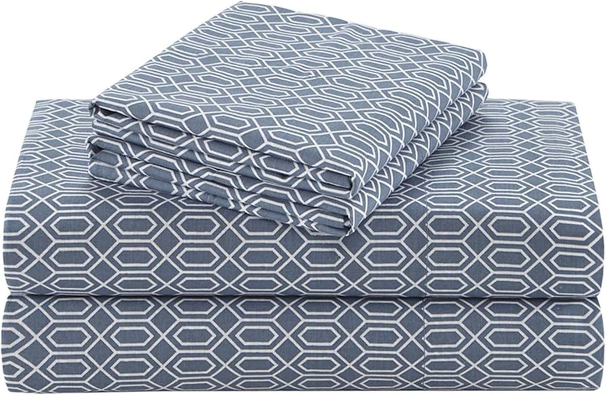 Comfort Spaces 100% Cotton Percale Sheets Twin Size 3 Piece, Diamond Blue