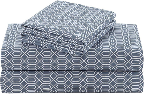 Comfort Spaces 100% Cotton Percale Sheets Twin Size 3 Piece, Diamond Blue