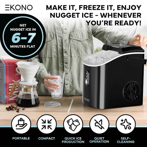 Nugget Ice Maker Countertop Sonic Ice Machine - 34 lbs/24H Pebble Ice Maker in 6-7 Min with Plastic Cup with Straw & Scoop - Countertop Ice Maker Nugget Ice for Home, Office, Bar, Party, Camping