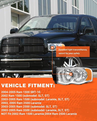 for 2002-2005 Dodge Ram Headlights Chrome Housing