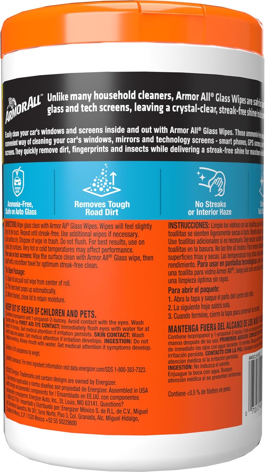 Armor All Car Glass Wipes, Auto Glass Cleaner, 90 Count