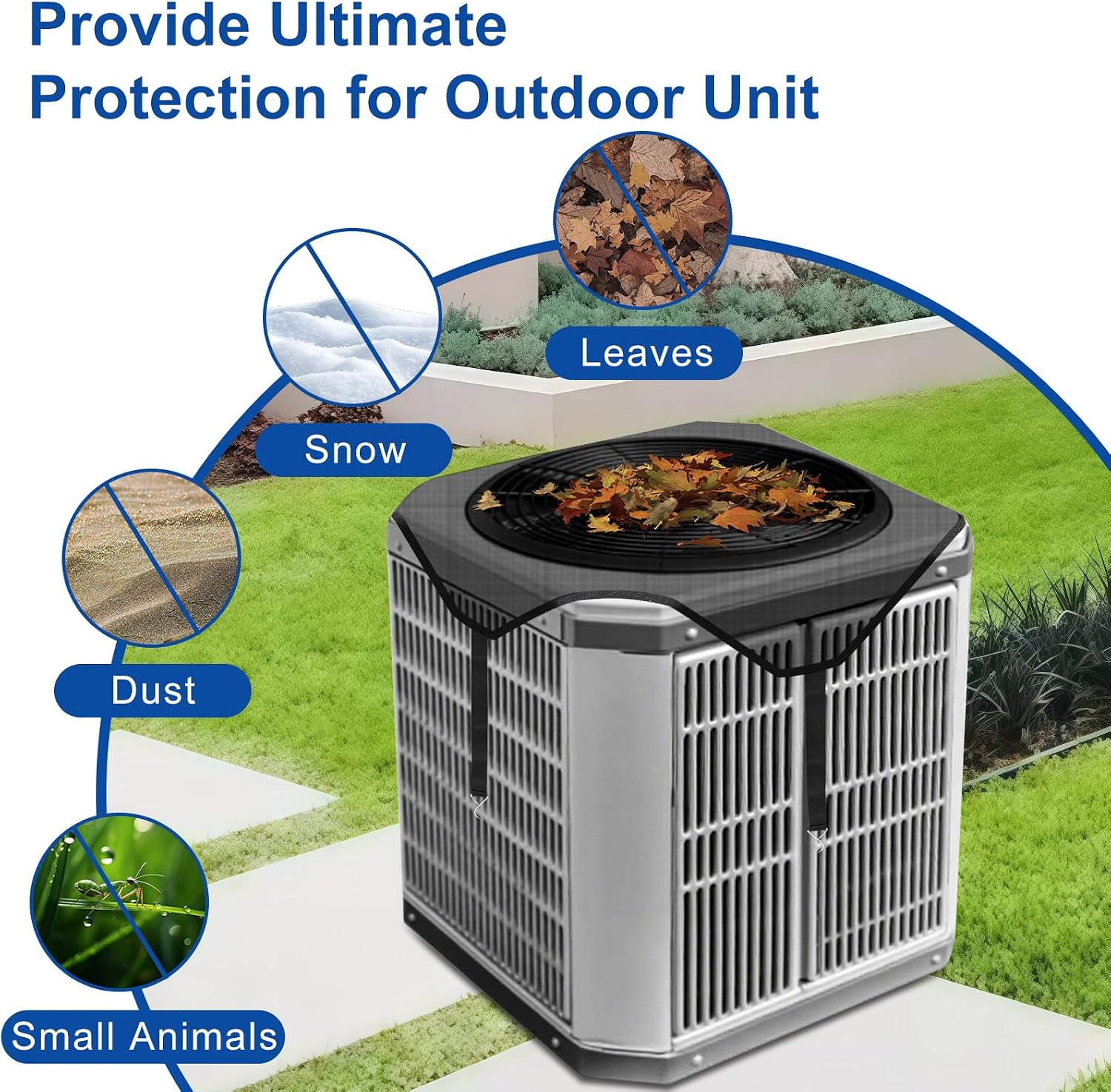 Central Air Conditioner Covers for Outside Units 26'' x 26'', AC Mesh Covers for Outside Unit, AC Unit Cover Outdoor Air Conditioner Condenser Hvac Heat Pump Cover Breathable Top Universal Defender