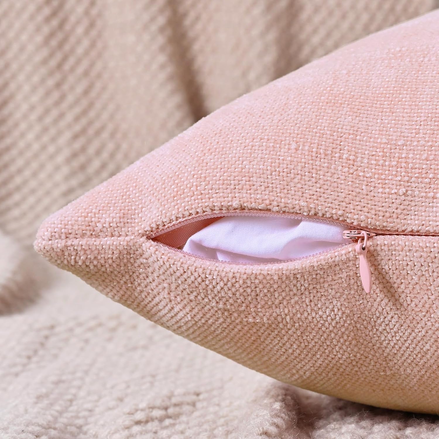Set of 4 Soft Textured Decorative Throw Pillow Covers 20x20 Inch Cozy Farmhouse Cushion Cover Square Accent Pillow Cases for Bed Couch Sofa Living Room, Light Pink