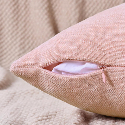 Set of 4 Soft Textured Decorative Throw Pillow Covers 20x20 Inch Cozy Farmhouse Cushion Cover Square Accent Pillow Cases for Bed Couch Sofa Living Room, Light Pink