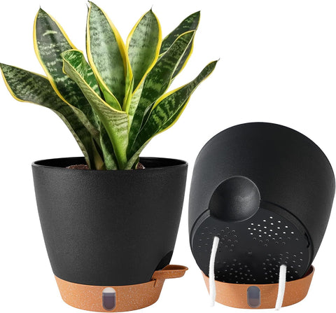 2 Pack 8 Inch Pots for Plants Indoor, Plastic Self Watering Planters