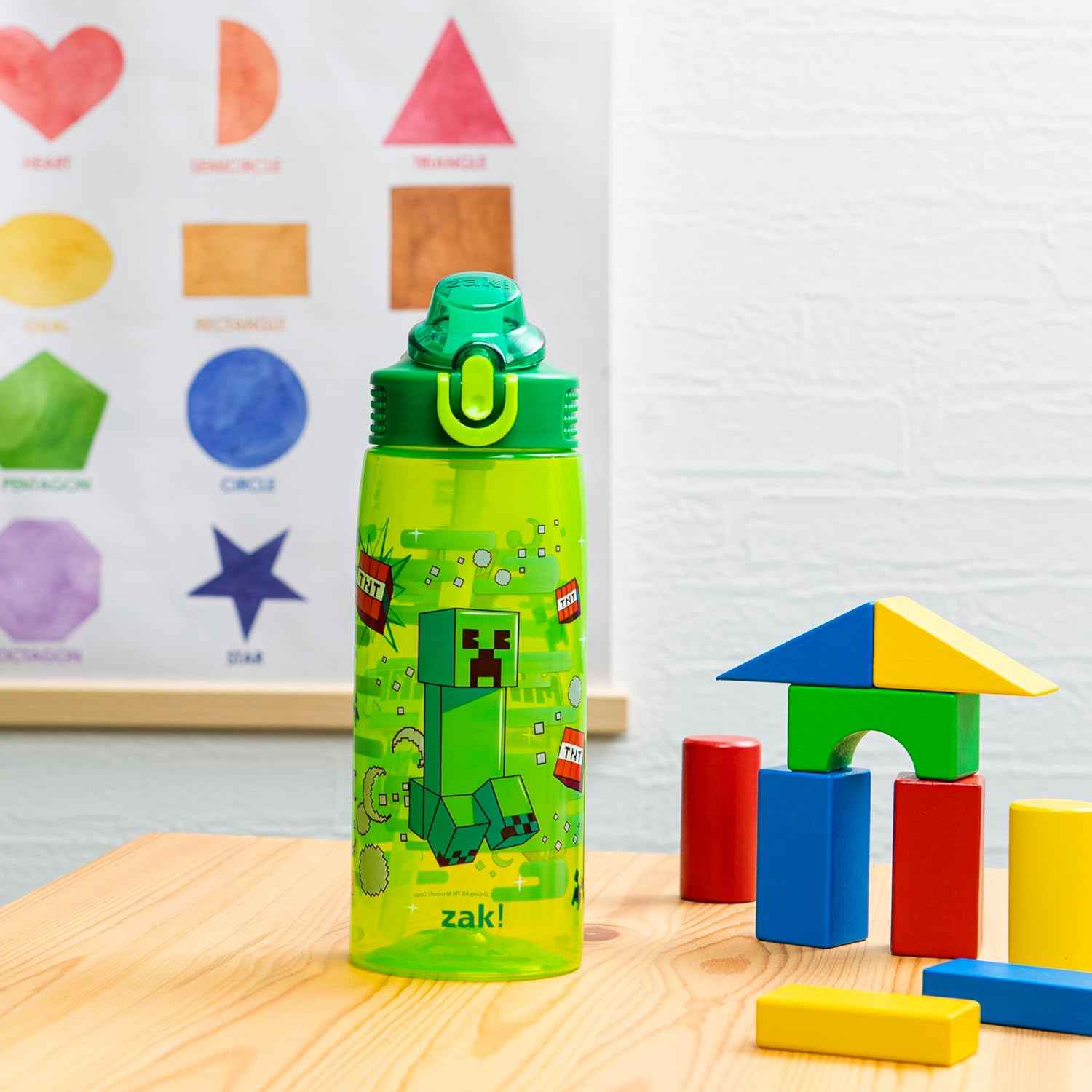 Zak Designs Minecraft Creeper Sage 25oz Leak-Proof Straw Kids Water Bottle