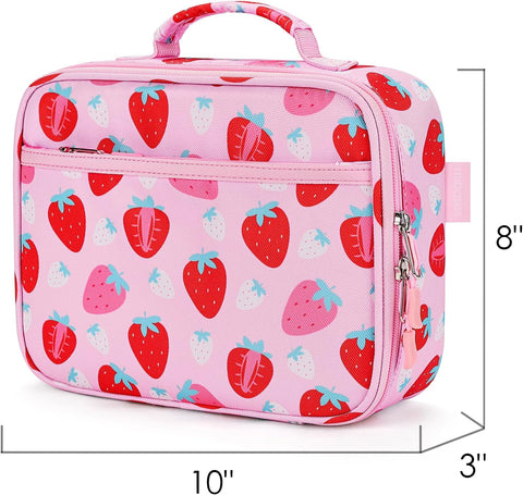 mibasies Kids Lunch Box for Girls, Insulated and Reusable Lunch Bag for School Preschool Kindergarten, Assorted Strawberry - Pink