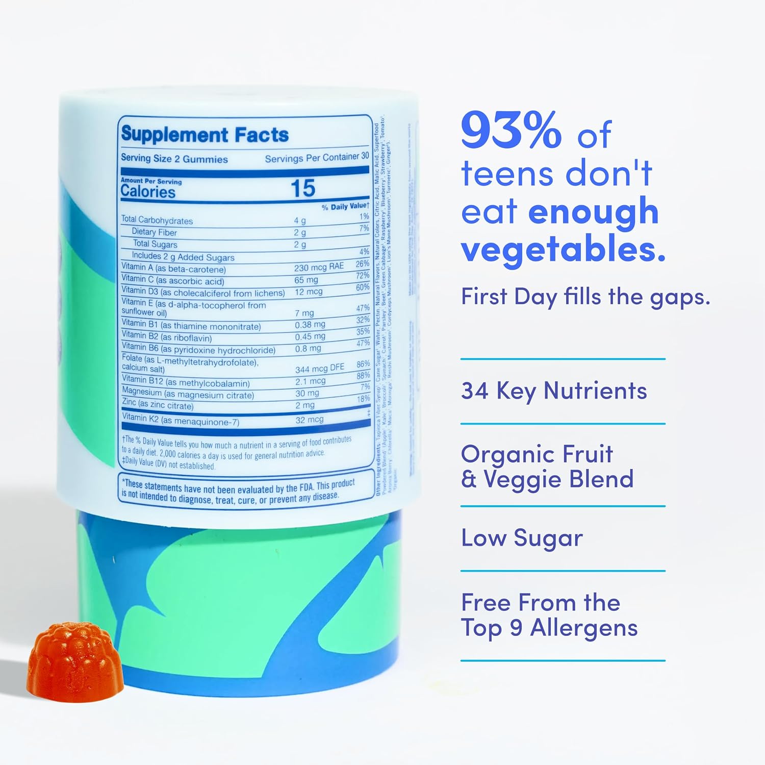 Teen Boy & Girl Multivitamin Gummy - Growth & Bone Support, 60ct, Vegan