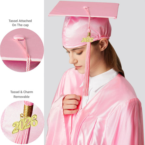 MyGradDay Unisex Adult Shiny Graduation cap and gown 2026 Tassel Package