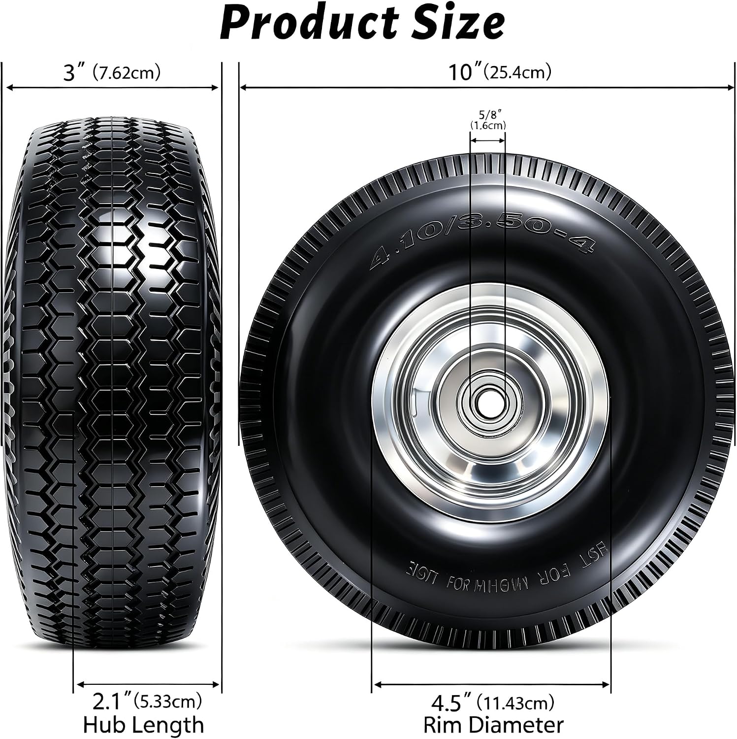 Atlantic 2-Pack 10-Inch 4.10/3.50-4" Solid PU Wheels with Flat Free Tire