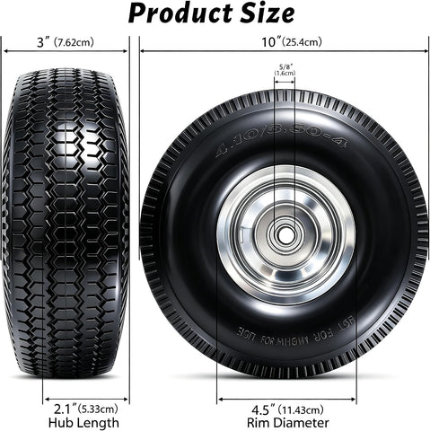 Atlantic 2-Pack 10-Inch 4.10/3.50-4" Solid PU Wheels with Flat Free Tire