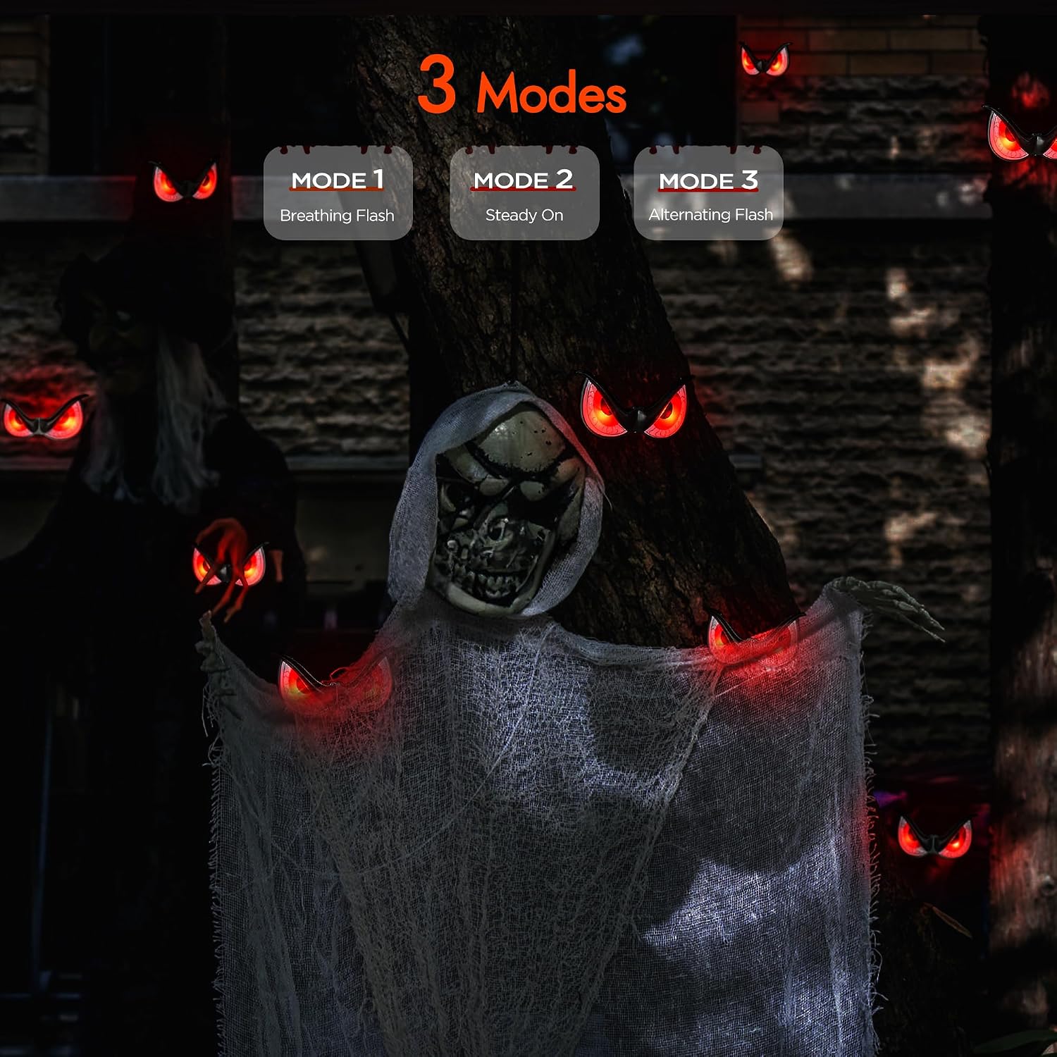 WBao Halloween Decorations Outdoor Flashing Spooky Halloween Eyes Lights, Realistic Glowing Eyes with 3 Light Modes & Timer, Waterproof Battery Operated Eyes for Windows, Trees, Graveyard Decor, 5Pack