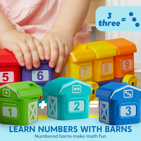 Play-Act Learning Toys for 1 2 3 Years Old, Counting, Matching & Sorting Montessori Learning Farm Train Including 9 Farm Animals, Birthday Gift for Baby Boys Girls