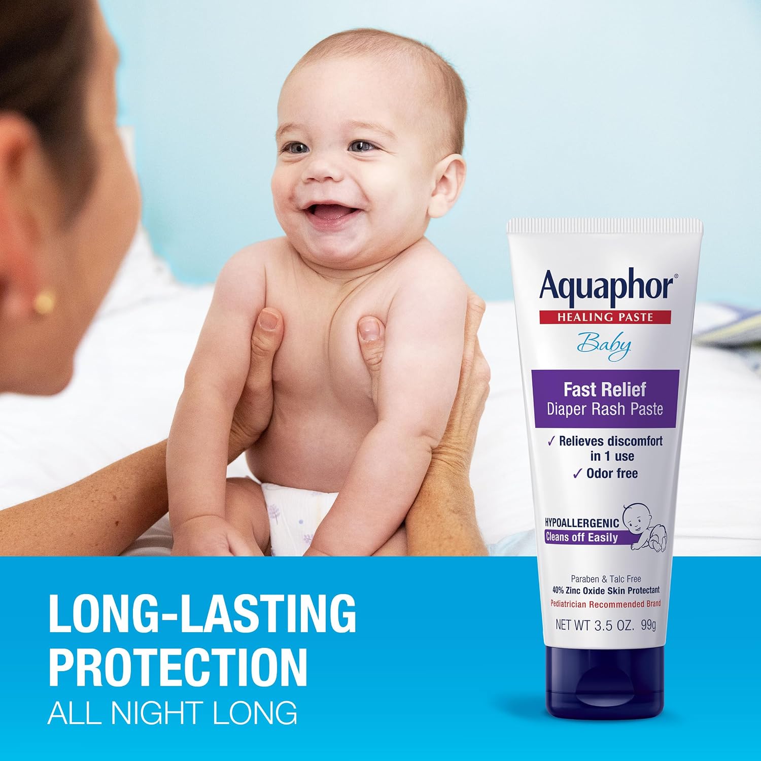 Aquaphor Baby Diaper Rash Paste with Zinc Oxide, Talc Free, 3.5 OZ