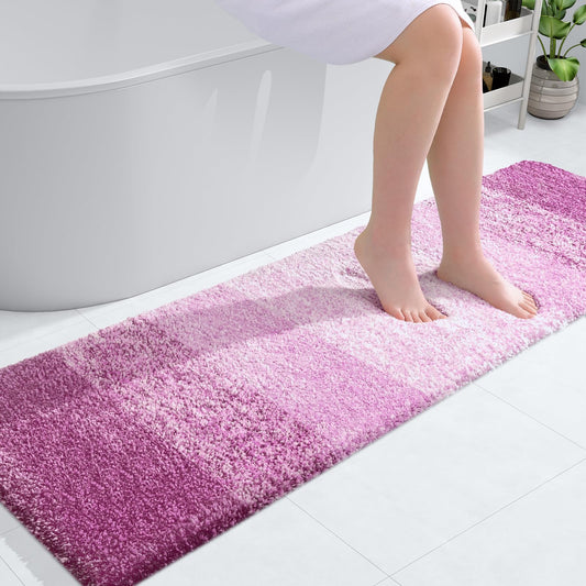 OLANLY Bathroom Rug Mat 59x17, Extra Soft and Absorbent Microfiber Bath Rugs, Non-Slip Plush Shaggy Bath Carpet, Machine Wash Dry, Bath Mats for Bathroom Floor, Tub and Shower, Pinkish-Purple