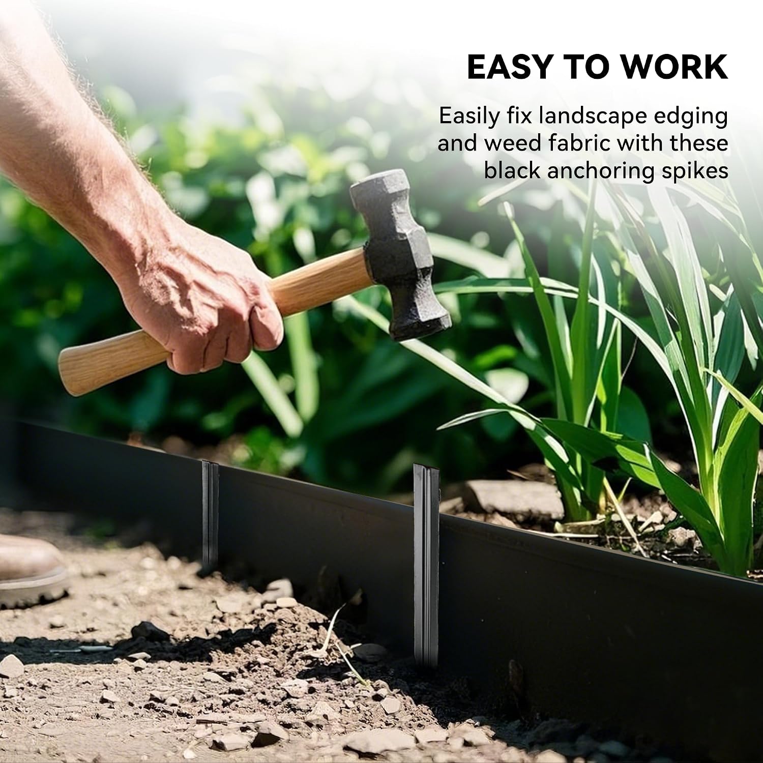 WORTH 26Pcs 8 in. Metal Landscape Edging Stakes, Black Steel Garden Spikes