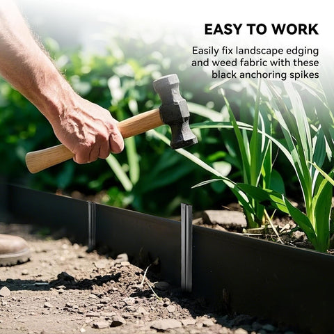 WORTH 26Pcs 8 in. Metal Landscape Edging Stakes, Black Steel Garden Spikes