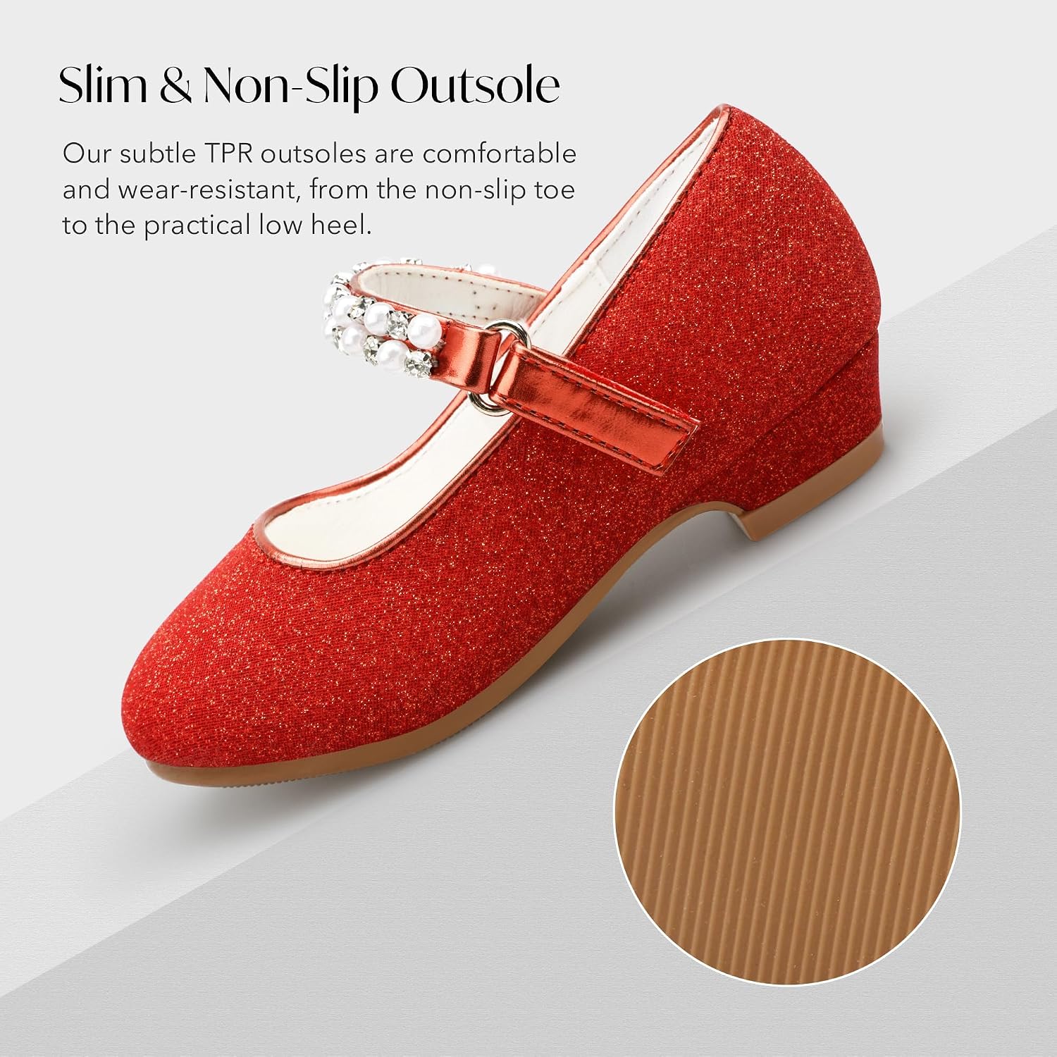 Stelle Girls Dress Shoes with Jeweled Strap for Wedding Flower Girl Party