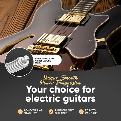 HAVENDI® Guitar Strings electric guitar - brilliant sound quality strings made of steel for electric guitar coated with nickel (6 string set) incl. 3 picks