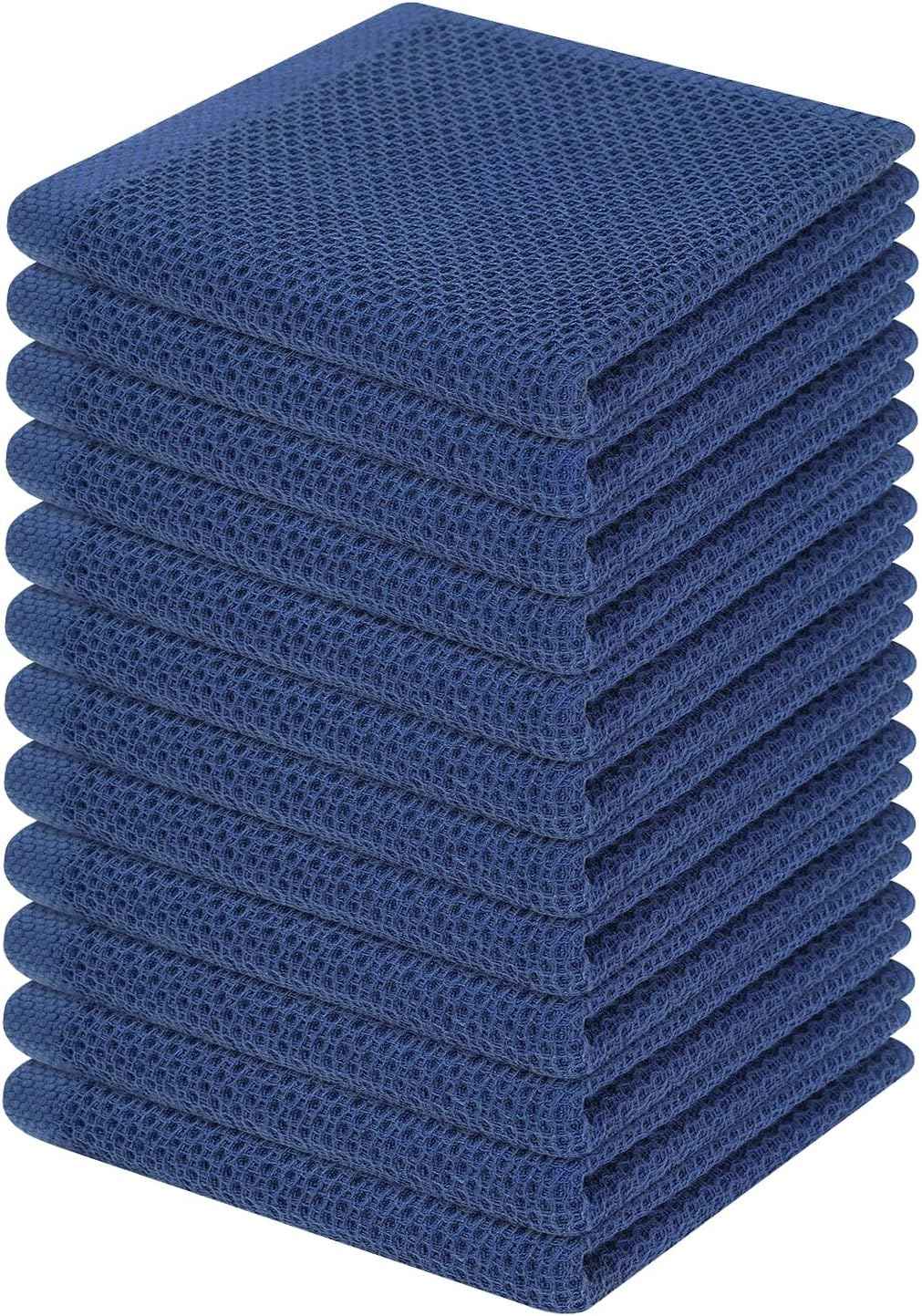Homaxy 100% Cotton Waffle Weave Kitchen Dish Cloths 12-Pack, Navy Blue