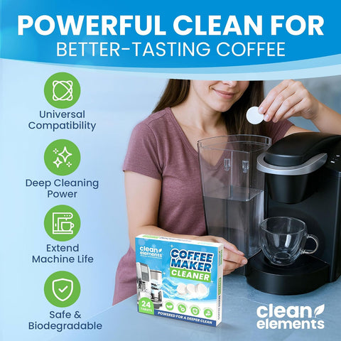 Coffee Maker Cleaner & Descaler Tablets for Coffee Pot & Machine, 24 Ct