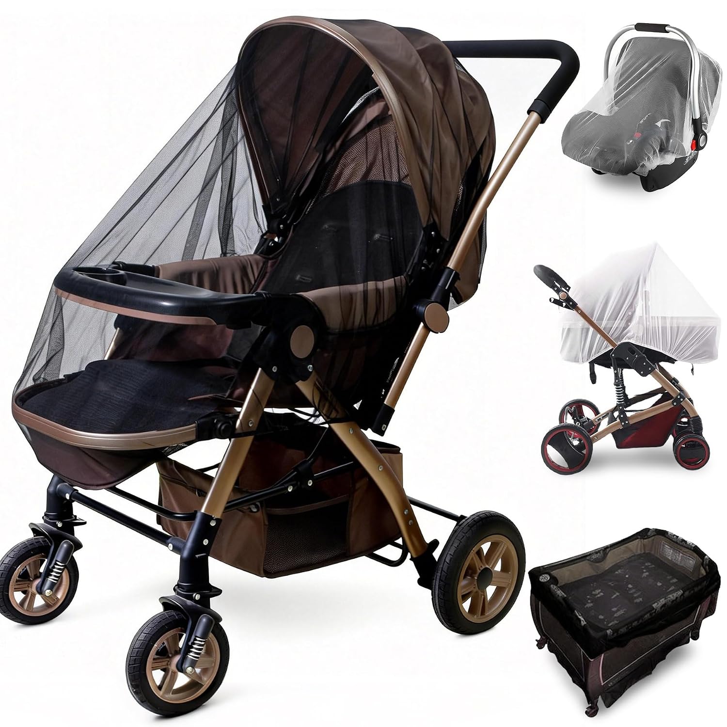 Sysmie 2PCS Baby Stroller Mosquito Net,Durable Mesh Protection,Black+White