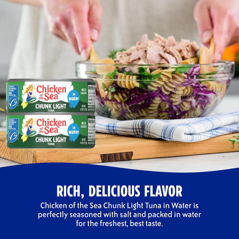 Chicken of the Sea Wild Caught Chunk Light Tuna, 5 Ounce Cans, 48-Count – High Protein 100% Classic Chunk Tuna in Water – Delicious, Easy, Nutritious Ready to Eat Meals