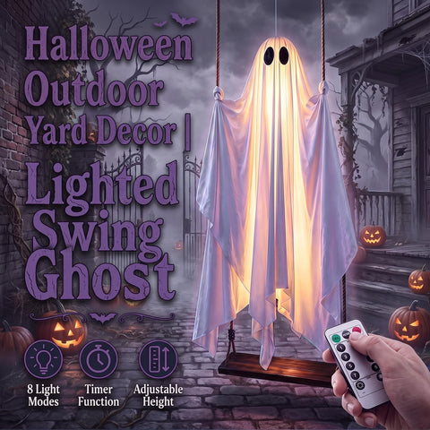 Outdoor Halloween Decorations, 5FT Swinging Ghost Outdoor Decor with Light