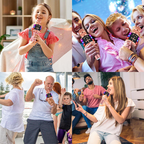 BONAOK Bluetooth Wireless Karaoke Microphone with LED Lights,4-in-1 Portable Handheld Mic with Speaker Karaoke Player for Singing Home Party Toys Birthday Gift for Kids Adults Girls Q78(Rose Gold)