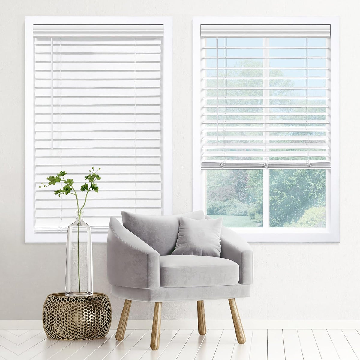 DEZ FURNISHINGS Cordless 2" Signature Faux Wood Blind, 30" W x 84" H, Embossed White