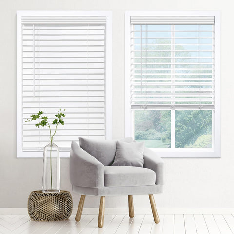 DEZ FURNISHINGS Cordless 2" Signature Faux Wood Blind, 30" W x 84" H, Embossed White