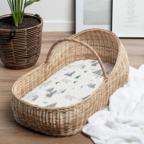 Stretch Fitted Bassinet Sheet Set BROLEX 2 Pack Cradle Sheets for Bassinet Pad/Mattress,Unisex Boys Girls,Ultra Soft,Snowy Forest