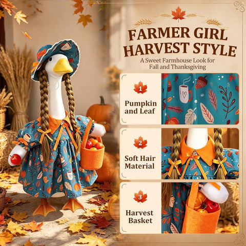 Fall Porch Goose Outfit Farmer Girl Goose Clothes for 23 Inch Porch Statue