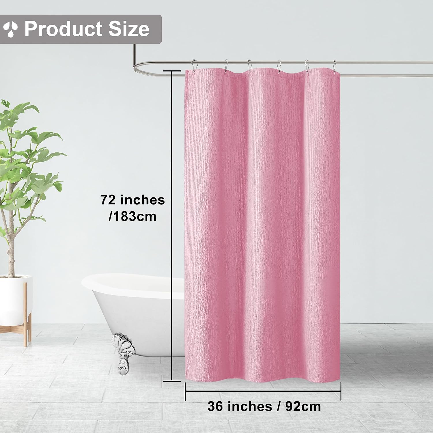 OVZME Small Stall Shower Curtain - Embossed Textured Bathroom Curtain, 36 x 72 Shower Curtain for RV Camper, Machine Washable Water Resistance, Hot Pink