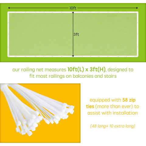 Baby Gates for Stairs with Banister, Guard Safety Net for Baby, 10ft x 3ft Stair Railing Mesh Barrier for Kids, Cats, Dogs, Child Safety Rail Guard, White