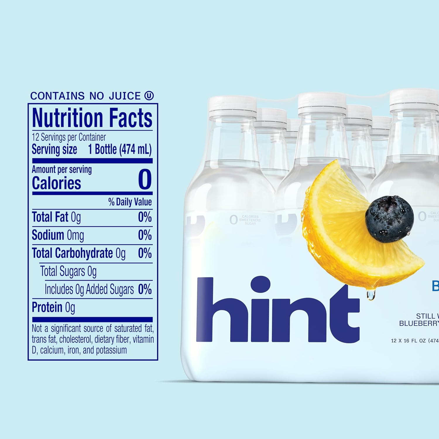 Hint Flavored Water Zero Sugar 0 Calories - Blueberry Lemon (12 pack)