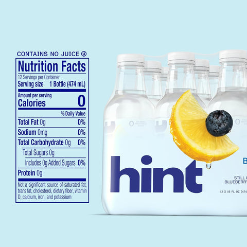 Hint Flavored Water Zero Sugar 0 Calories - Blueberry Lemon (12 pack)