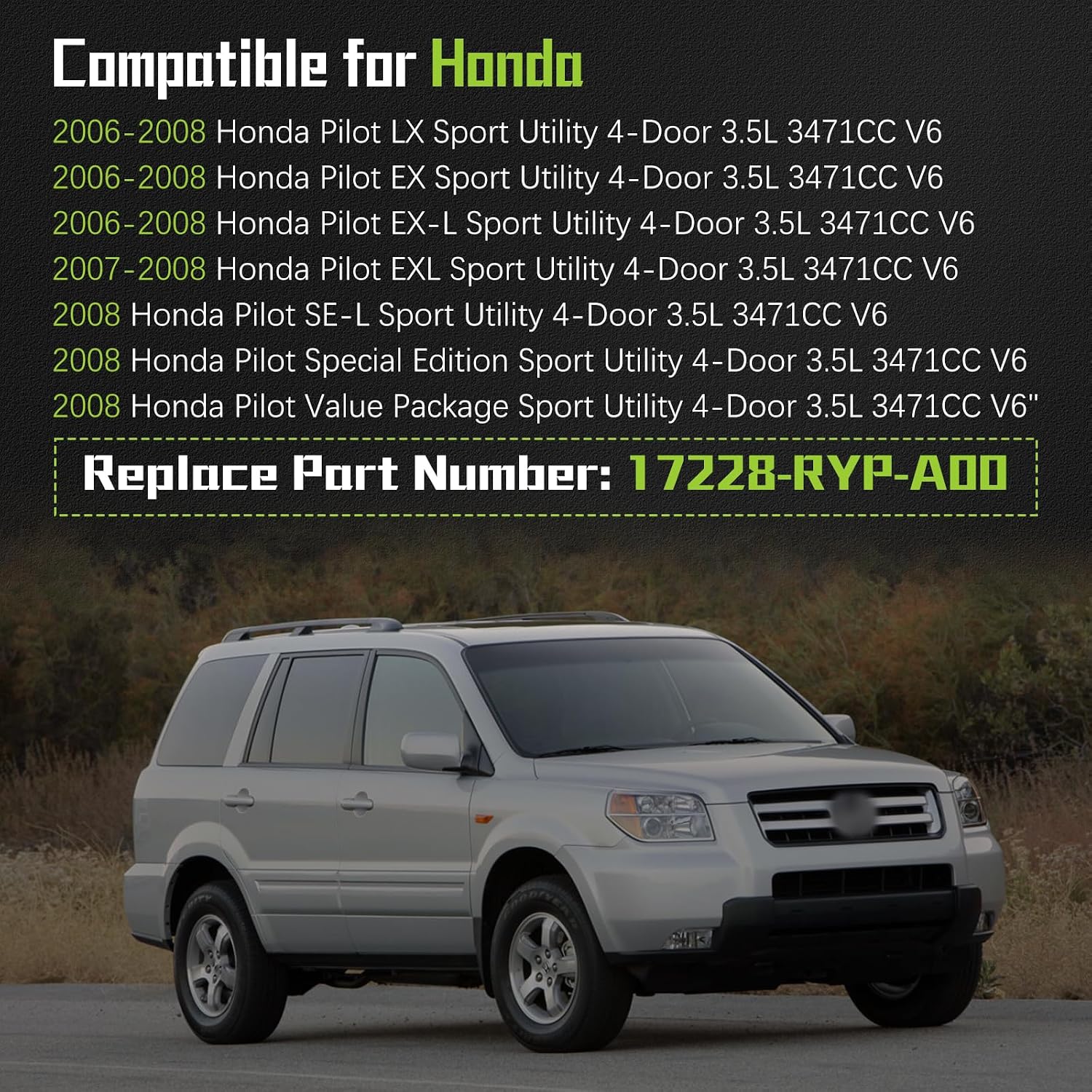 17228-RYP-A00 Air Intake Hose Tube with Clamps Compatible With 2006 2007 2008 Honda Pilot V6 3.5L