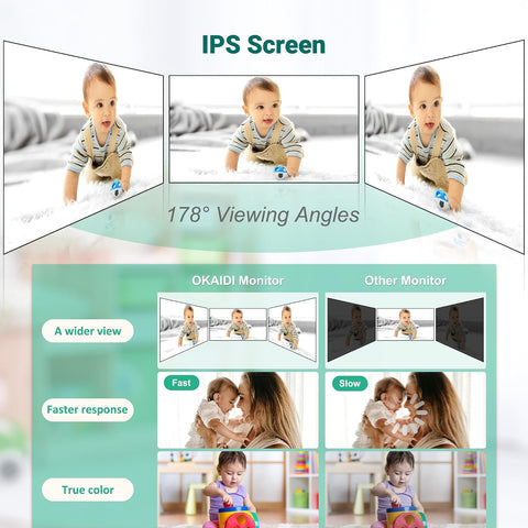 OKAIDI 6" IPS Screen Baby Monitor with Camera and Audio, Pan-Tilt-Zoom