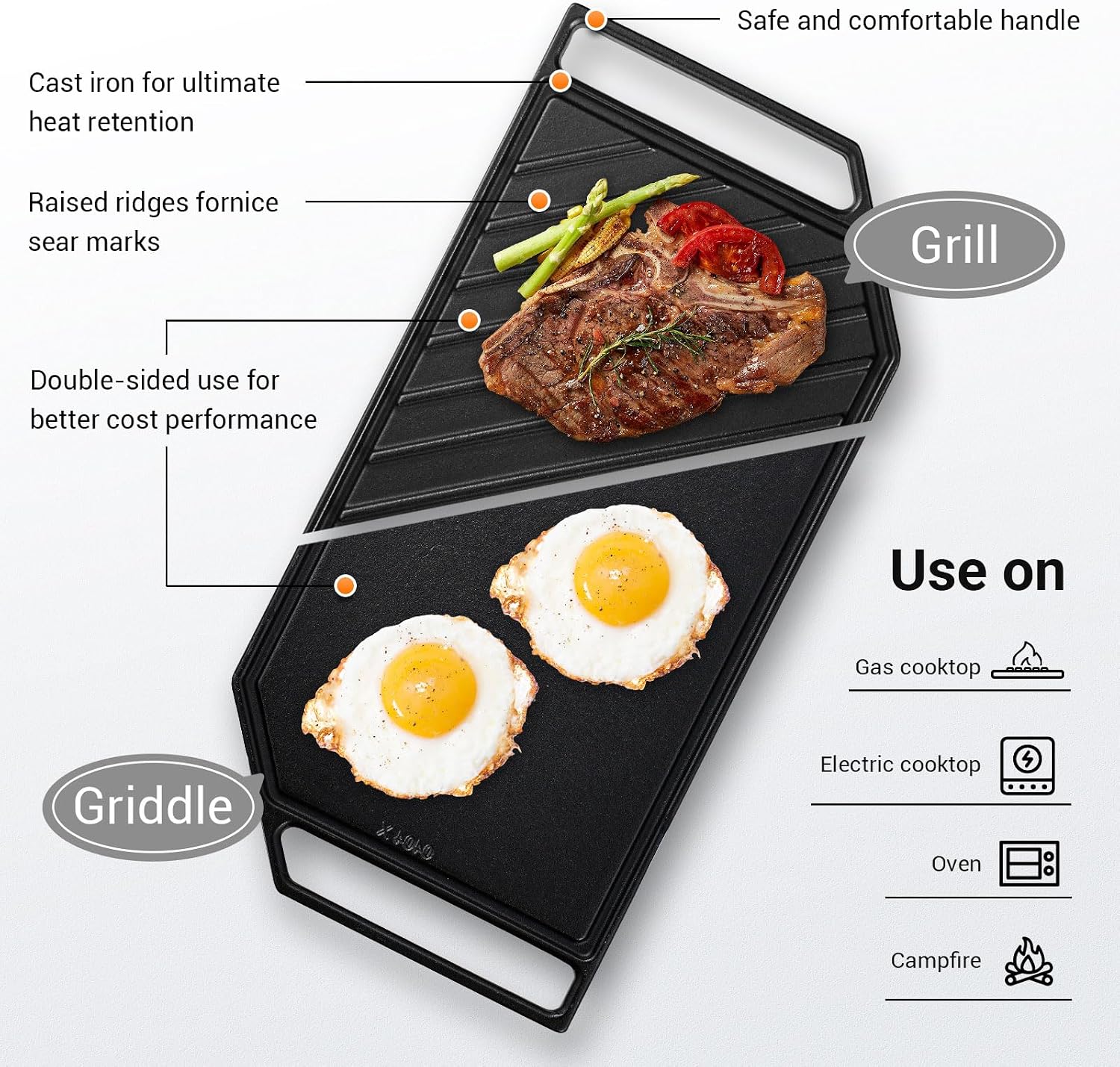 AMZCHEF 30 Inch Gas Cooktop with Griddle, 5 Italy SABAF Sealed Burners