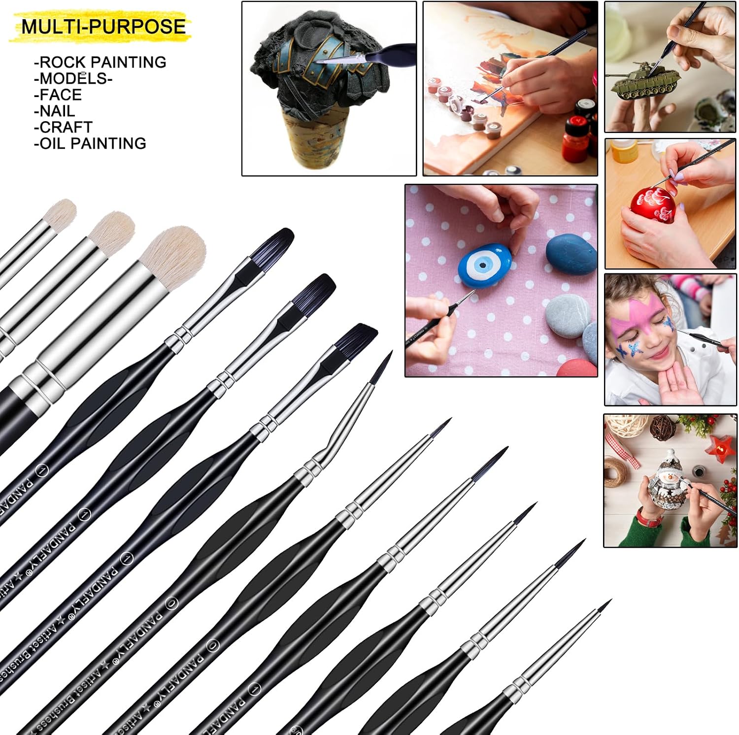 PANDAFLY Miniature Paint Brushes Drybrush Set, 12 Sizes