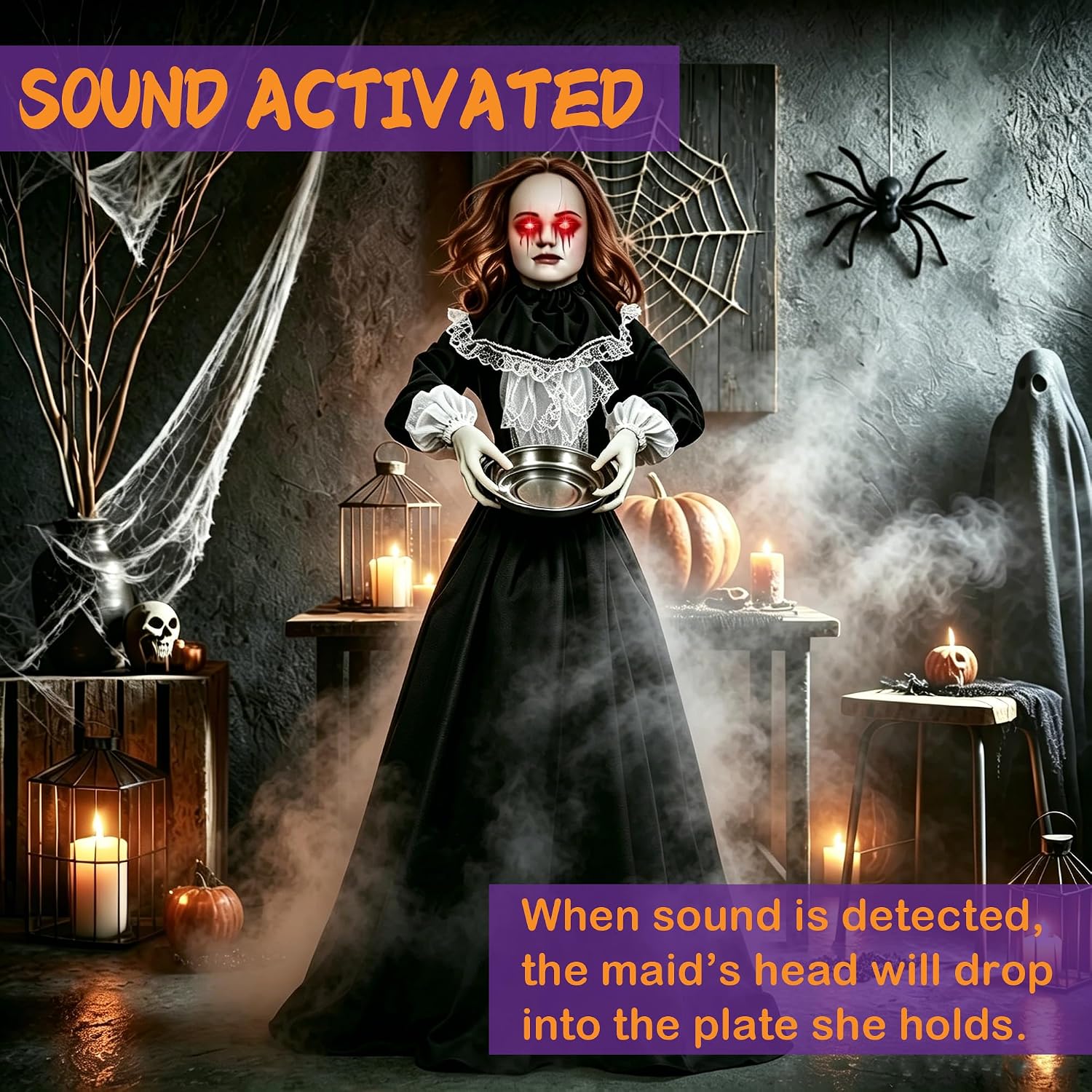 TW SHINE 5.3FT Halloween Animatronics Standing Maid Decorations Outdoor