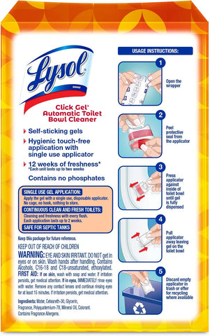 Lysol Click Gel Automatic Toilet Bowl Cleaner, Toilet Gel Stamp, Toilet Freshener, Bathroom Essentials, Refreshing Mango & Hibiscus Scent, 6 Count (Pack of 1)